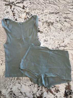 SKIMS Cotton Jersey Tank Top & Boyshort Set — MINERAL — Size Medium